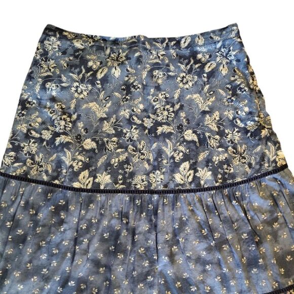 GAP Blue Mixed Tiered Floral Boho Cotton Midi Skirt Size Large Petite - Picture 5 of 14